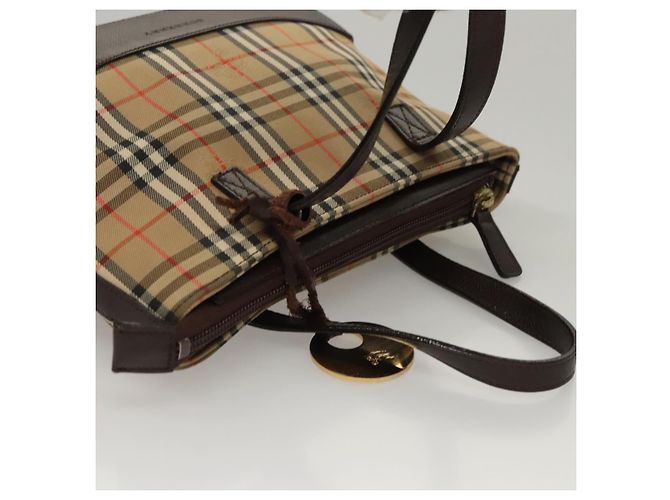 Bolsa de mão em canvas bege com estampa Nova Check da BURBERRY Auth sw226 - vista 6