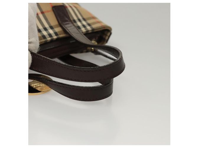Bolsa de mão em canvas bege com estampa Nova Check da BURBERRY Auth sw226 - vista 7
