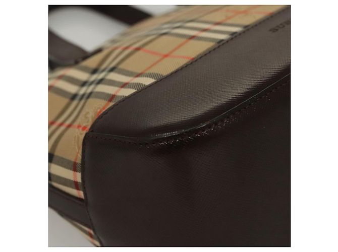 Bolsa de mão em canvas bege com estampa Nova Check da BURBERRY Auth sw226 - vista 9