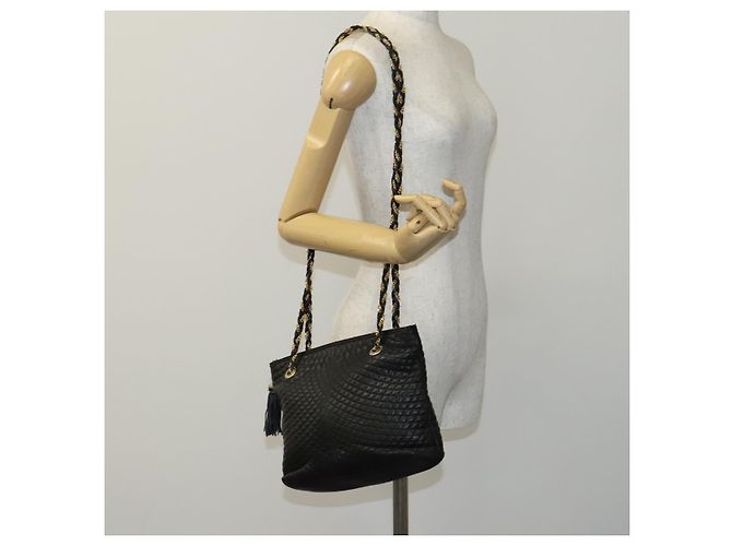 Bolsa de ombro BALLY em couro preto e dourado Auth ti2944 - vista 21