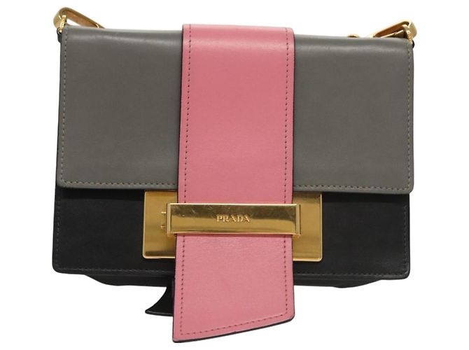 PRADA Borsa a Spalla con Catena in Pelle Grigia Oro Auth bs23951 Marrone D'oro - vista 13