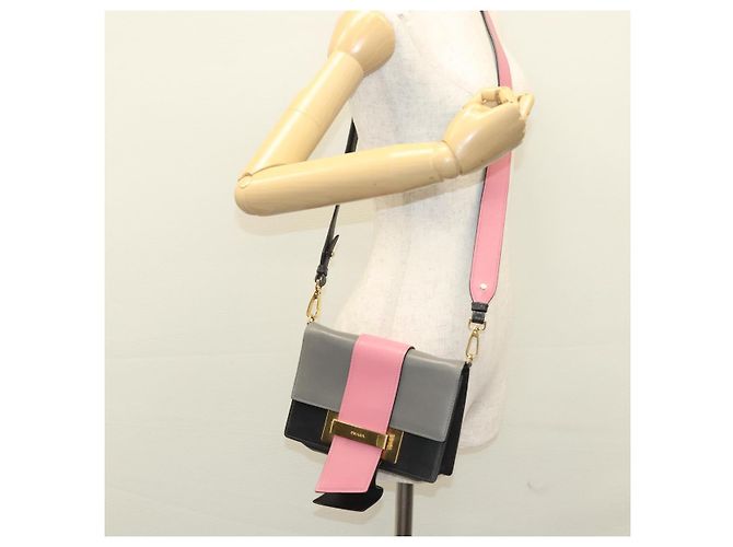 PRADA Borsa a Spalla con Catena in Pelle Grigia Oro Auth bs23951 Marrone D'oro - vista 26