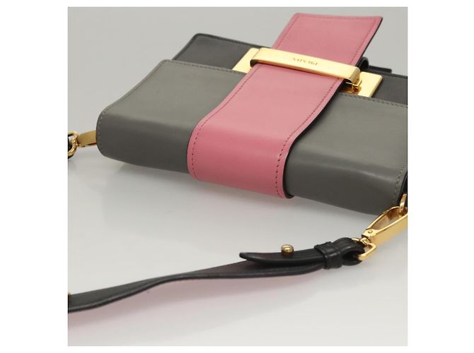 PRADA Borsa a Spalla con Catena in Pelle Grigia Oro Auth bs23951 Marrone D'oro - vista 6