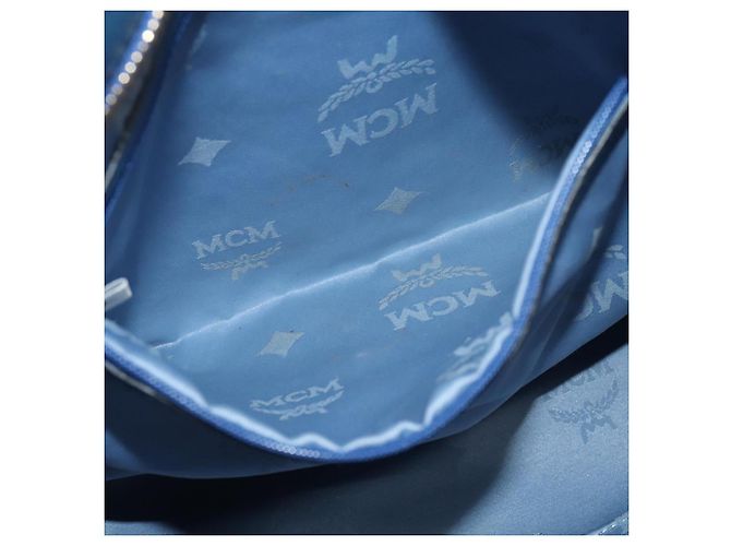 Borsa a mano in pelle MCM Vicetos Logogram 2 vie blu marrone Auth MY353 - vista 19