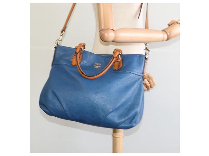 Borsa a mano in pelle MCM Vicetos Logogram 2 vie blu marrone Auth MY353 - vista 21