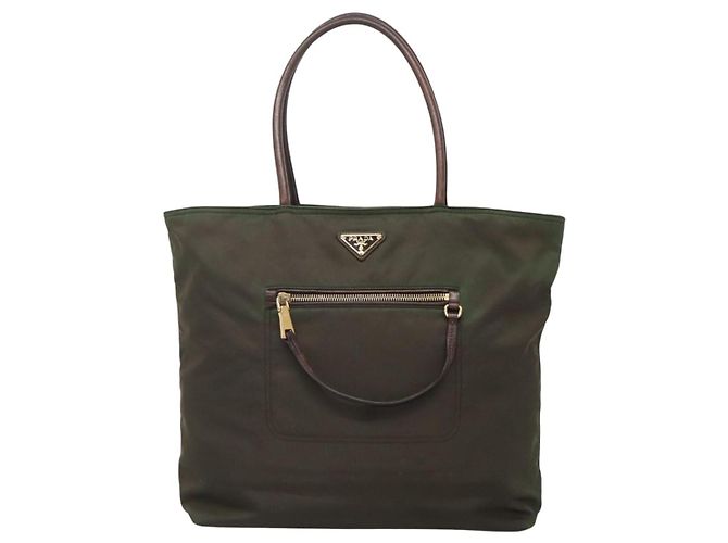 PRADA Borsa Tote Nylon Khaki Oro Auth hk2406 D'oro Cachi - vista 13