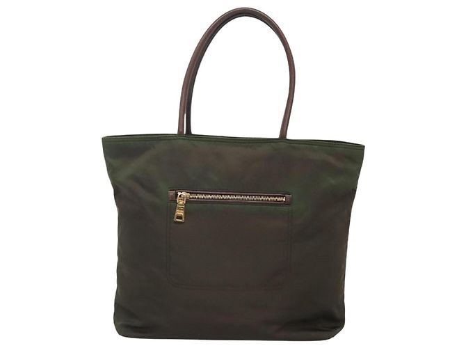 PRADA Borsa Tote Nylon Khaki Oro Auth hk2406 D'oro Cachi - vista 2