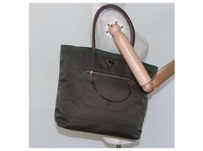 PRADA Borsa Tote Nylon Khaki Oro Auth hk2406 D'oro Cachi - vista 24