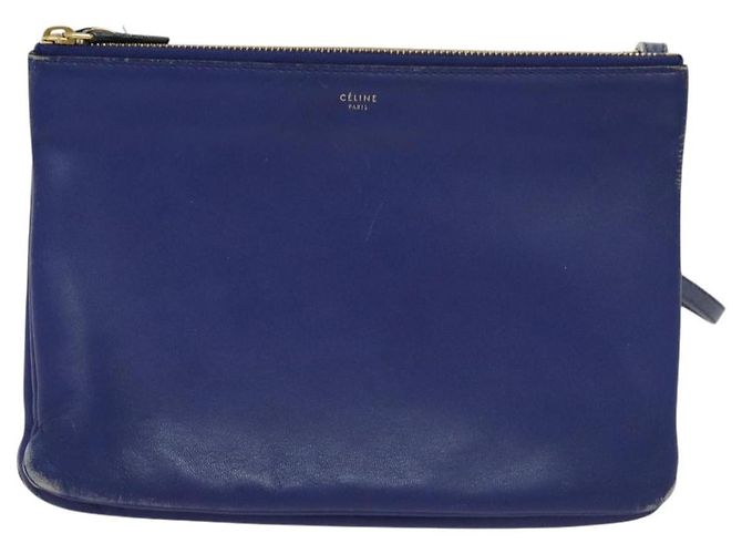 Céline Borsa a spalla CELINE Trio in pelle blu oro Auth EC863 D'oro - vista 13