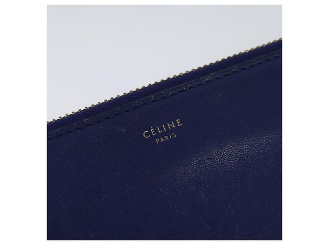 Céline Borsa a spalla CELINE Trio in pelle blu oro Auth EC863 D'oro - vista 17