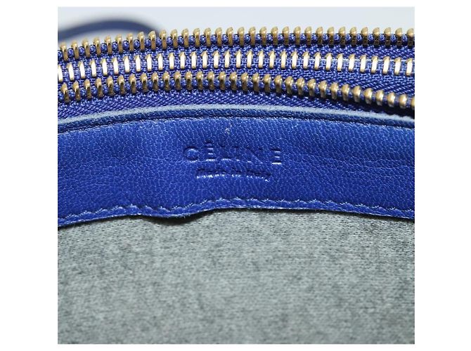 Céline Borsa a spalla CELINE Trio in pelle blu oro Auth EC863 D'oro - vista 20