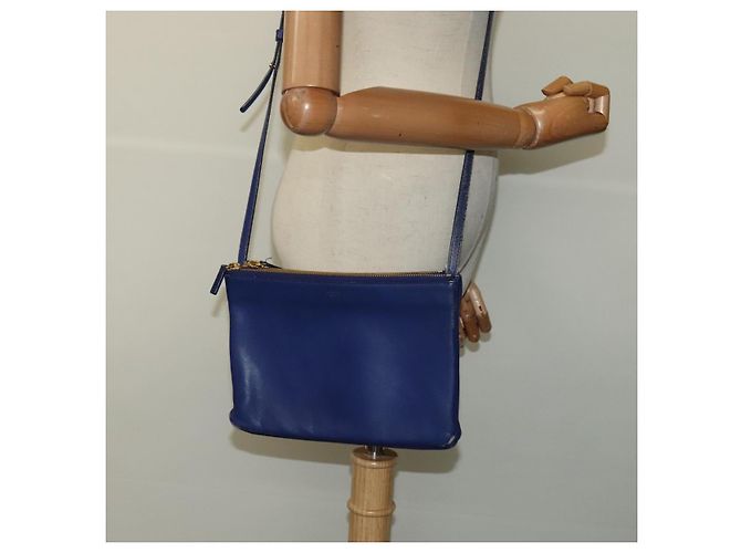 Céline Borsa a spalla CELINE Trio in pelle blu oro Auth EC863 D'oro - vista 28