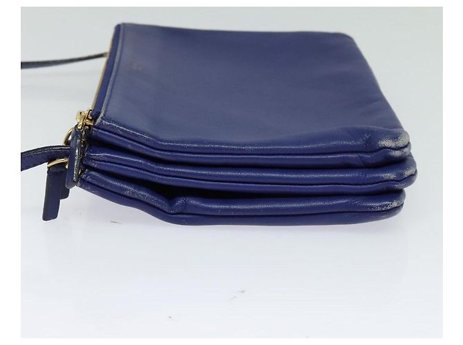 Céline Borsa a spalla CELINE Trio in pelle blu oro Auth EC863 D'oro - vista 3