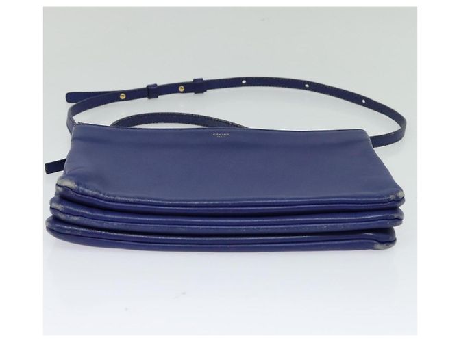 Céline Borsa a spalla CELINE Trio in pelle blu oro Auth EC863 D'oro - vista 5