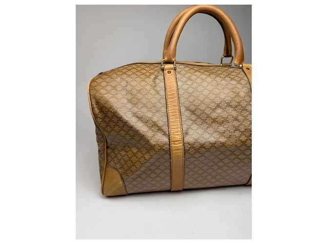 Céline Vintage Celine Paris Triomphe Leder Monogram Reisetasche, goldbraun - Ansicht 11