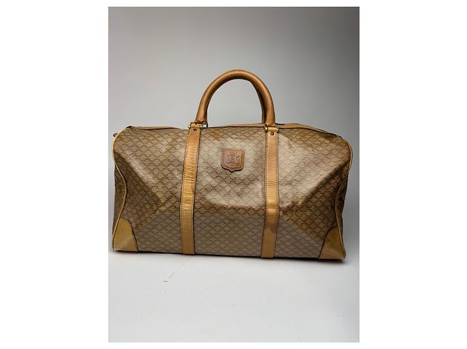Céline Vintage Celine Paris Triomphe Leder Monogram Reisetasche, goldbraun - Ansicht 15