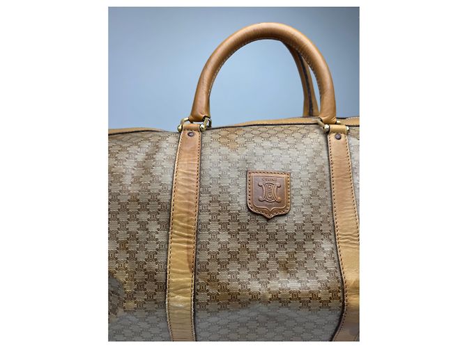 Céline Vintage Celine Paris Triomphe Leder Monogram Reisetasche, goldbraun - Ansicht 3