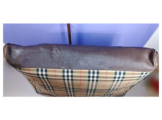 Borsa da viaggio Burberry marrone chiaro pelle e tela - vista 10