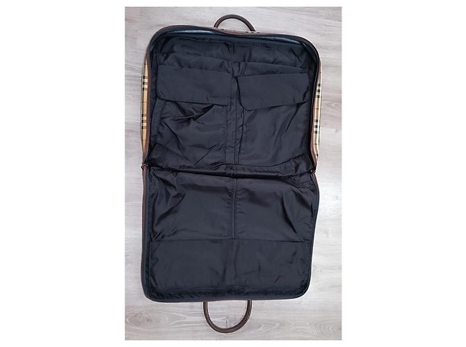 Borsa da viaggio Burberry marrone chiaro pelle e tela - vista 12