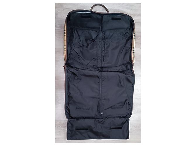 Borsa da viaggio Burberry marrone chiaro pelle e tela - vista 15