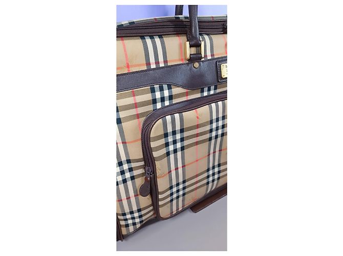 Borsa da viaggio Burberry marrone chiaro pelle e tela - vista 3