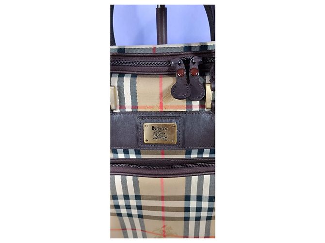 Borsa da viaggio Burberry marrone chiaro pelle e tela - vista 4