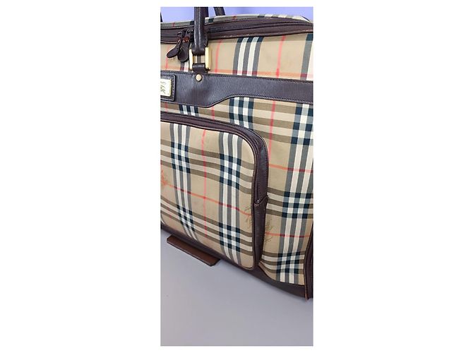 Borsa da viaggio Burberry marrone chiaro pelle e tela - vista 5