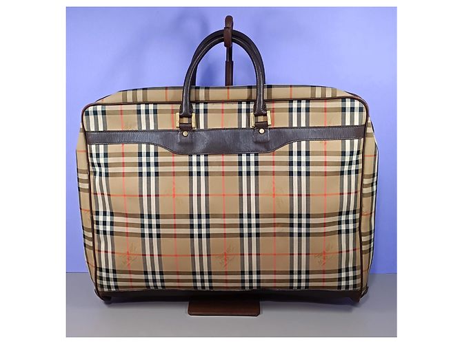 Borsa da viaggio Burberry marrone chiaro pelle e tela - vista 6