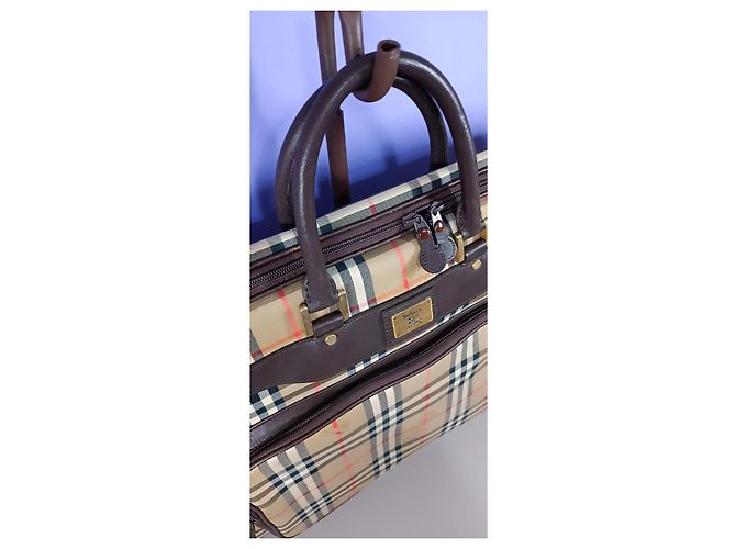 Borsa da viaggio Burberry marrone chiaro pelle e tela - vista 7