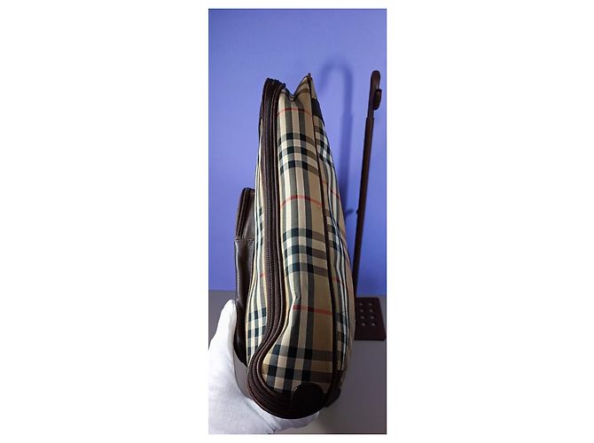 Borsa da viaggio Burberry marrone chiaro pelle e tela - vista 9
