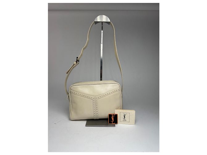 Borsa in pelle vintage Yves Saint Laurent 2 in 1 crema Bianco - vista 12