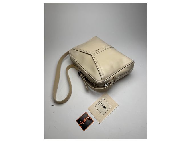Borsa in pelle vintage Yves Saint Laurent 2 in 1 crema Bianco - vista 6