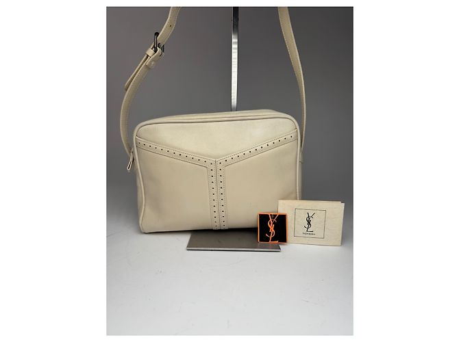 Borsa in pelle vintage Yves Saint Laurent 2 in 1 crema Bianco - vista 8
