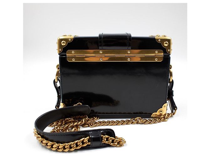 Prada Cahier Mini-Box Tasche aus schwarzem Lackleder - Ansicht 3