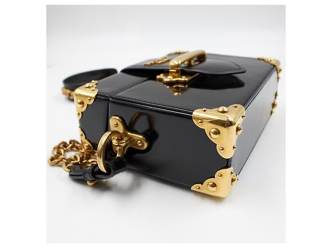 Prada Cahier Mini-Box Tasche aus schwarzem Lackleder - Ansicht 4