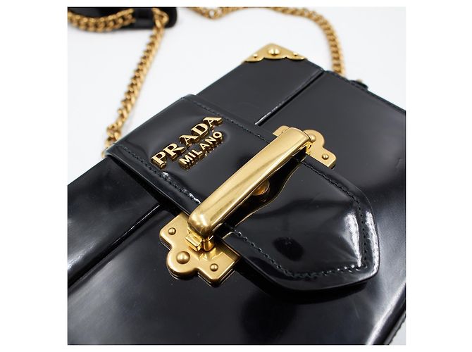 Prada Cahier Mini-Box Tasche aus schwarzem Lackleder - Ansicht 6