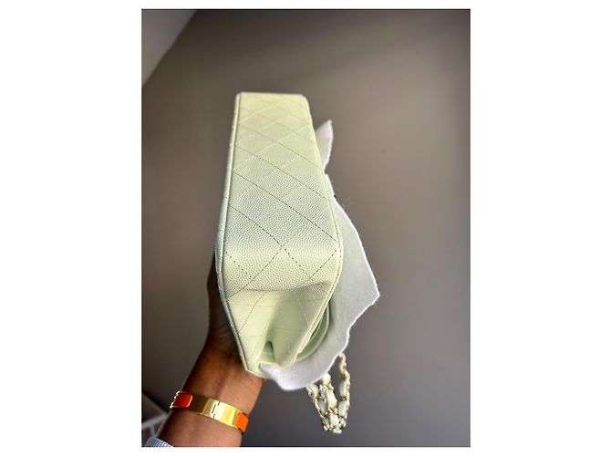 Timeless Chanel Classic 11.12 Borsa a mano in pelle acquamarina Verde chiaro - vista 4