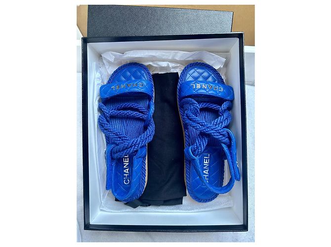 Sandali Dad Chanel blu scuro pelle - vista 2