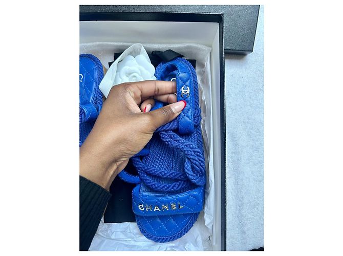 Sandali Dad Chanel blu scuro pelle - vista 3