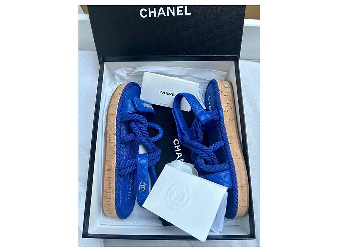 Sandali Dad Chanel blu scuro pelle - vista 4
