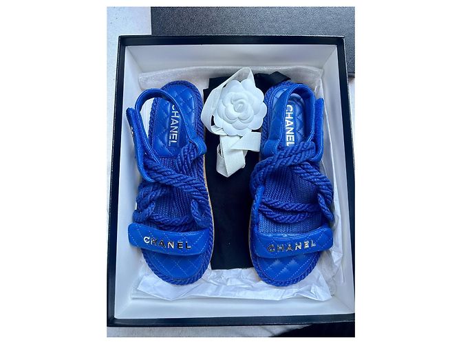 Sandali Dad Chanel blu scuro pelle - vista 6