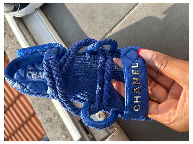 Sandali Dad Chanel blu scuro pelle - vista 7