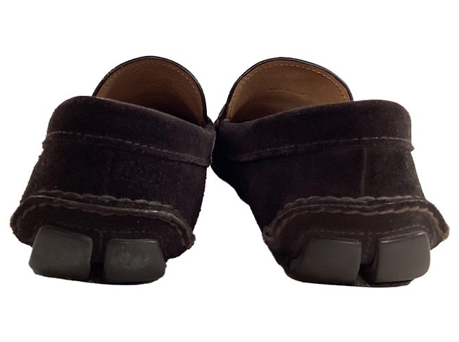 Mocassini Penny Driver in Suede Marrone con Logo Prada Rosso - vista 3
