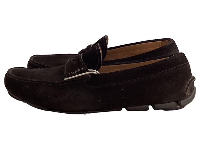 Mocassini Penny Driver in Suede Marrone con Logo Prada Rosso - vista 5