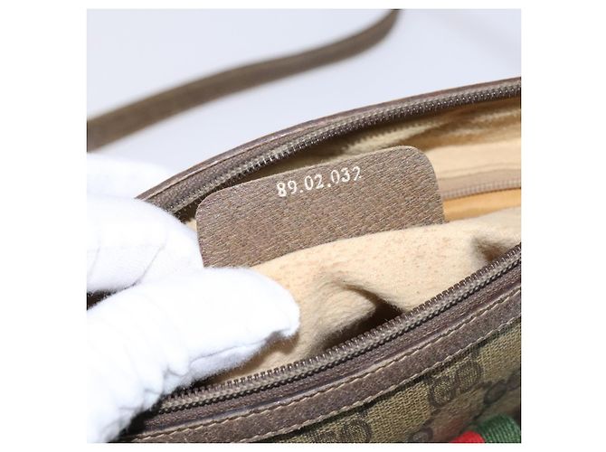 GUCCI GG Supreme Web Sherry Line Bolsa PVC Bege Verde Vermelho 89 02 032 Auth EC919 - vista 12