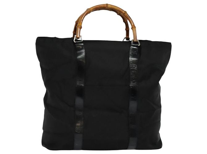 Sac à main en nylon noir GUCCI Bamboo 002 2854 0412 5 Auth EC436 - vue 13