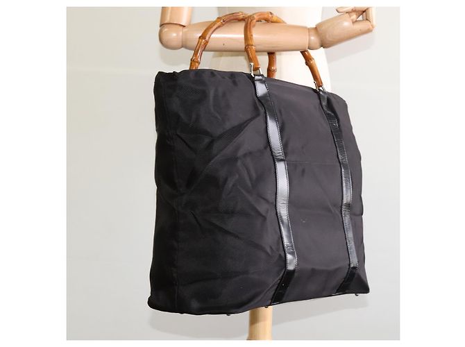 Sac à main en nylon noir GUCCI Bamboo 002 2854 0412 5 Auth EC436 - vue 20