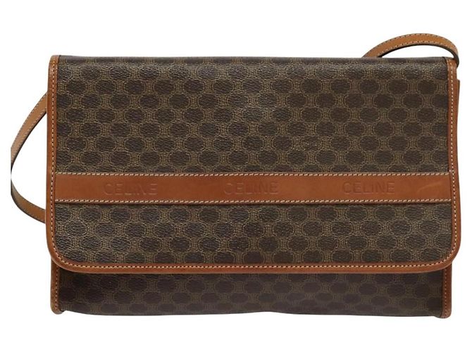 Céline Bolsa de ombro em lona Macadam CELINE em couro PVC marrom dourado Auth sw164 - vista 13