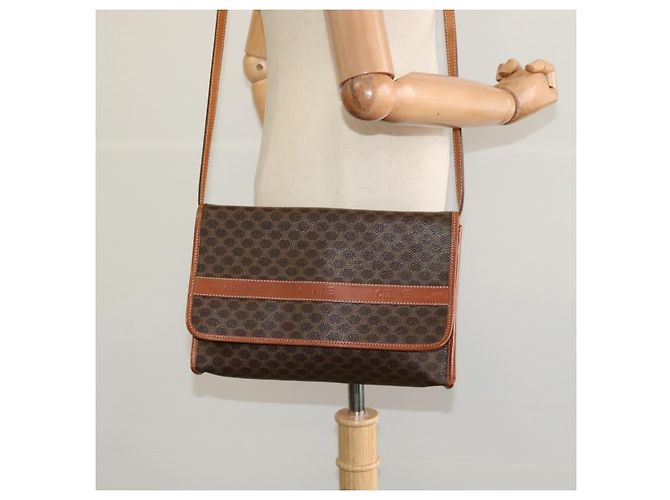 Céline Bolsa de ombro em lona Macadam CELINE em couro PVC marrom dourado Auth sw164 - vista 22