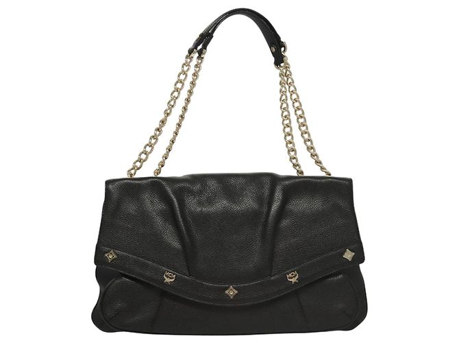 Borsa a spalla MCM in pelle nera e oro Auth MY306 Nero D'oro - vista 13